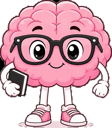 The Thinkery brain, holding its book